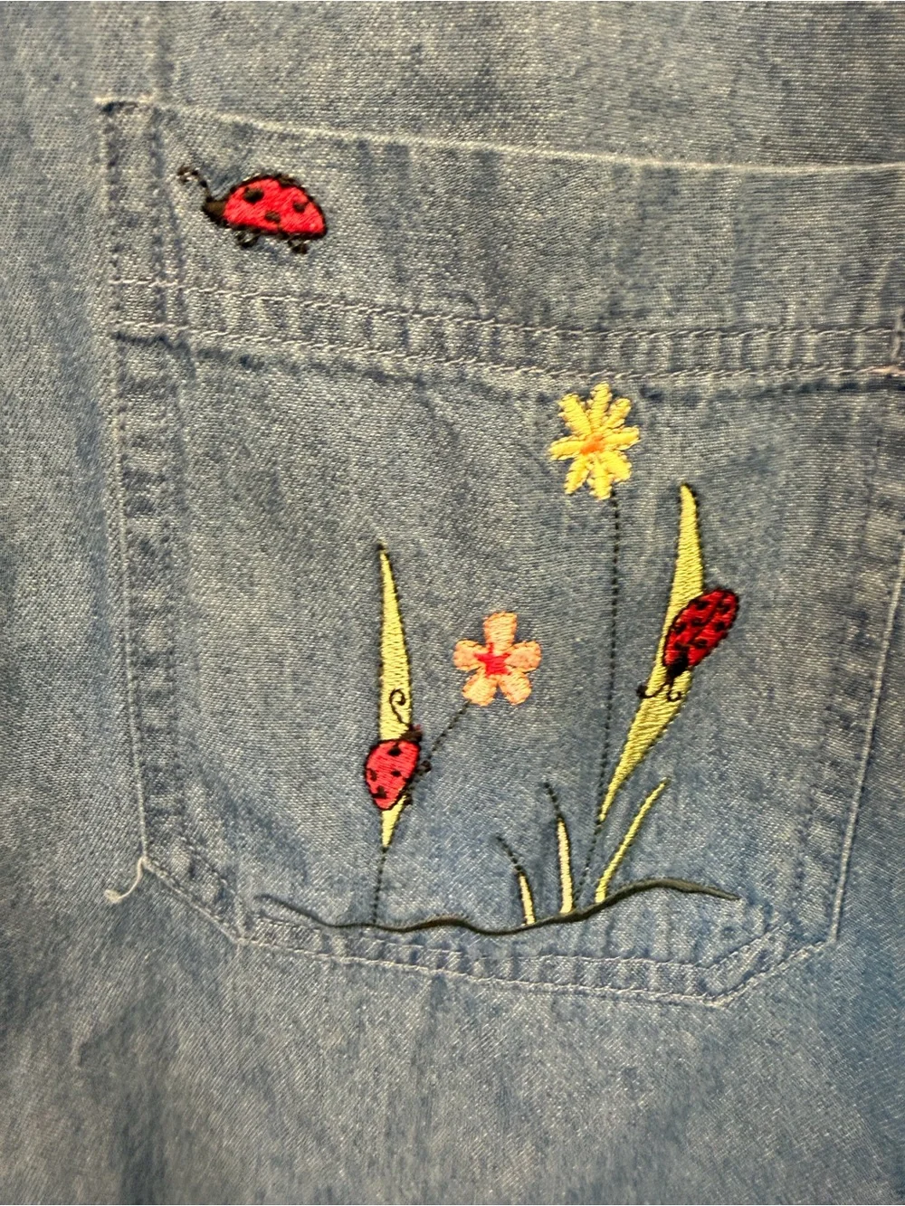 CJ Banks Light Blue Embroidered Denim Button-Down Shirt